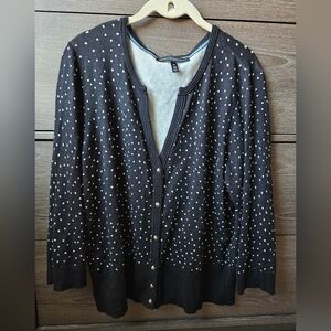 White House Black Market Snap Button Up Black And White Polka Dot Cardigan
